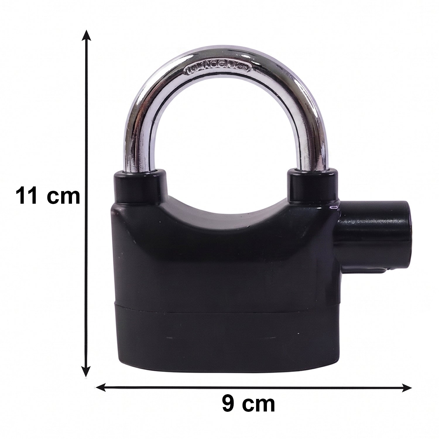 Hand holding the Security Alarm Padlock, showing its size and ergonomic grip.