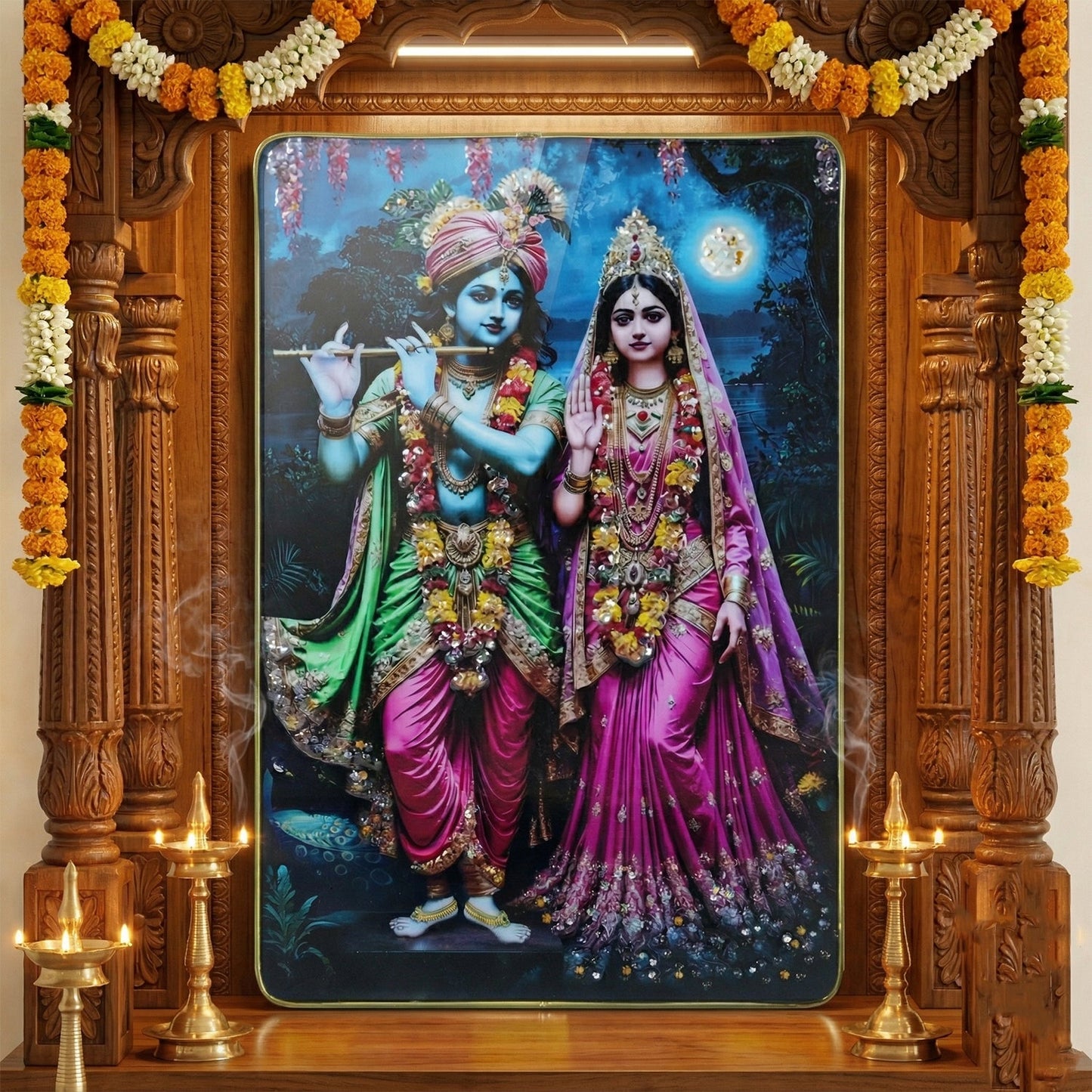 Wooden Krishna Radha wall art frame
