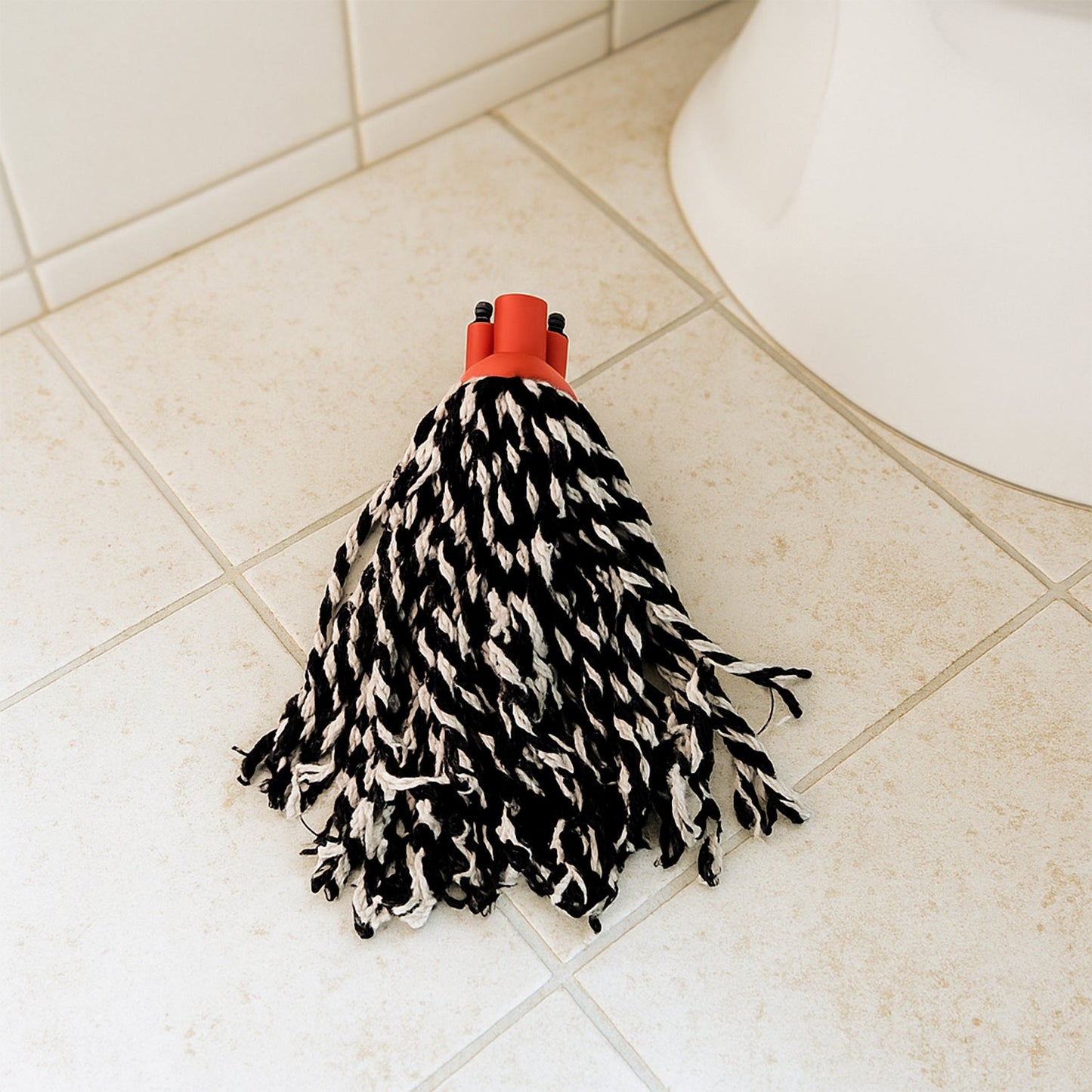 The Cotton Mop Refill head and plastic handle grip, ready for floor cleaning.