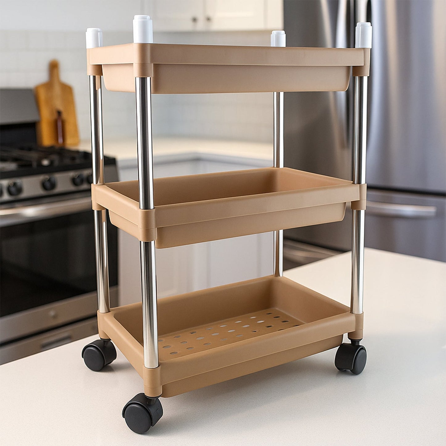 Rolling utility trolley ideal for organizing home or office essentials
