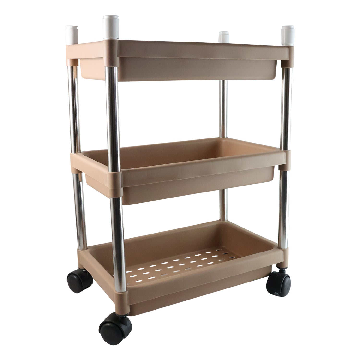 Mobile organizer rack with three storage layers and easy mobility