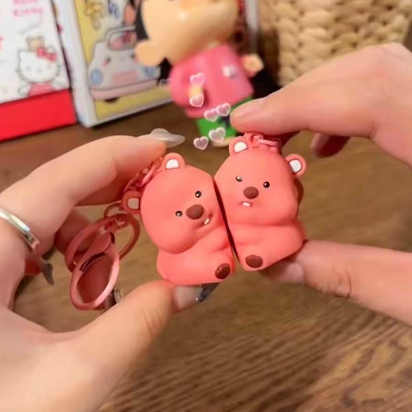 Bear keyring set displayed together representing couple or friendship bond