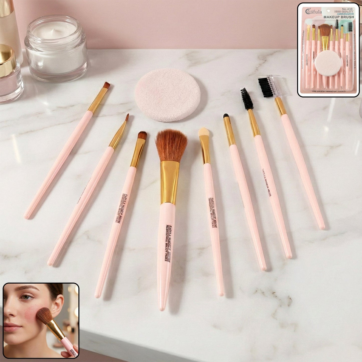 Professional Makeup Brush Set 9-in-1 with soft face puff for blending
