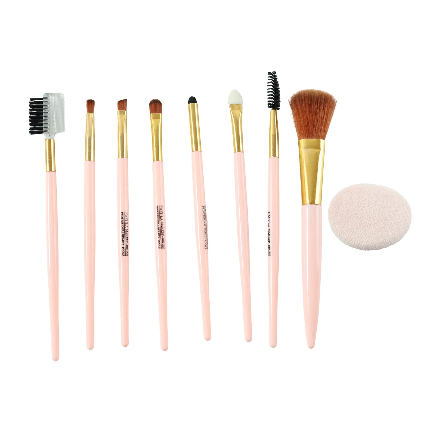 Ergonomically designed handles of the 9-piece makeup brush collection