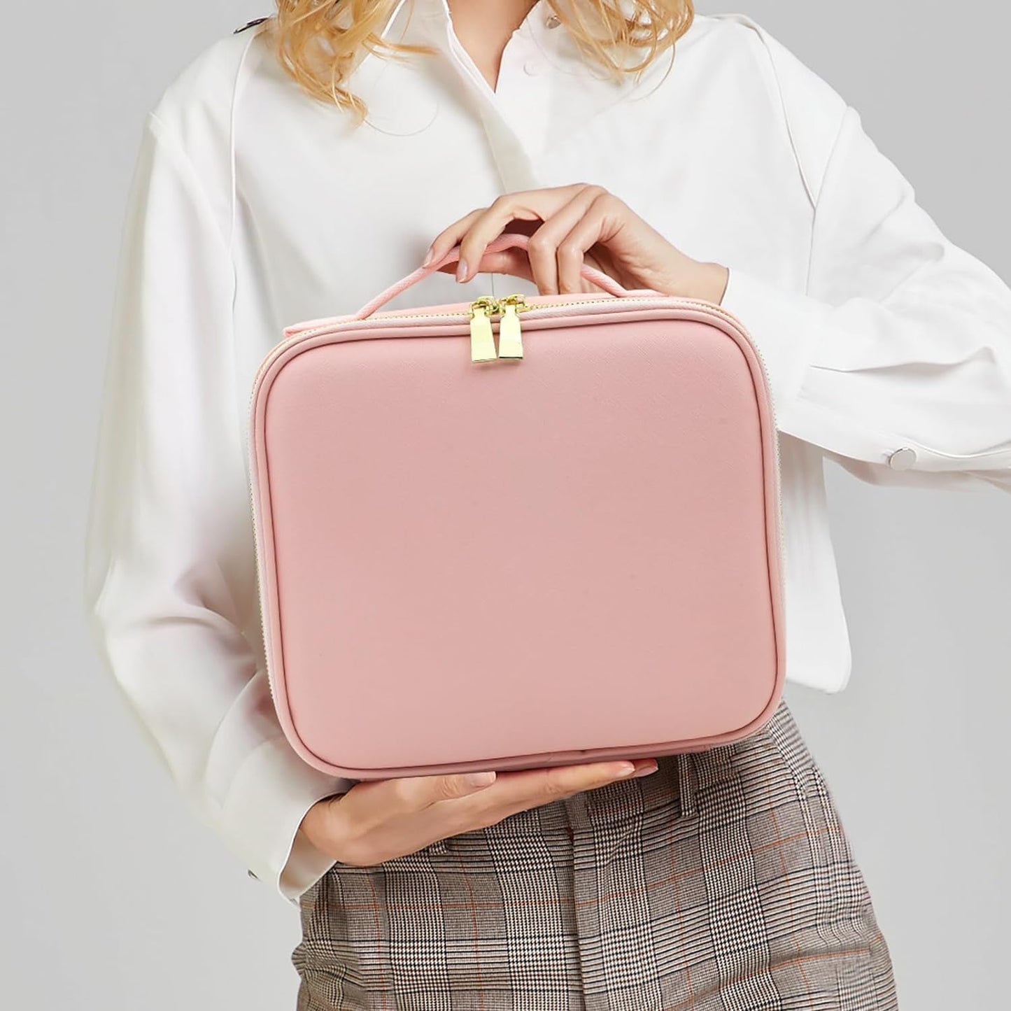 USB rechargeable LED vanity makeup box in stylish pink color