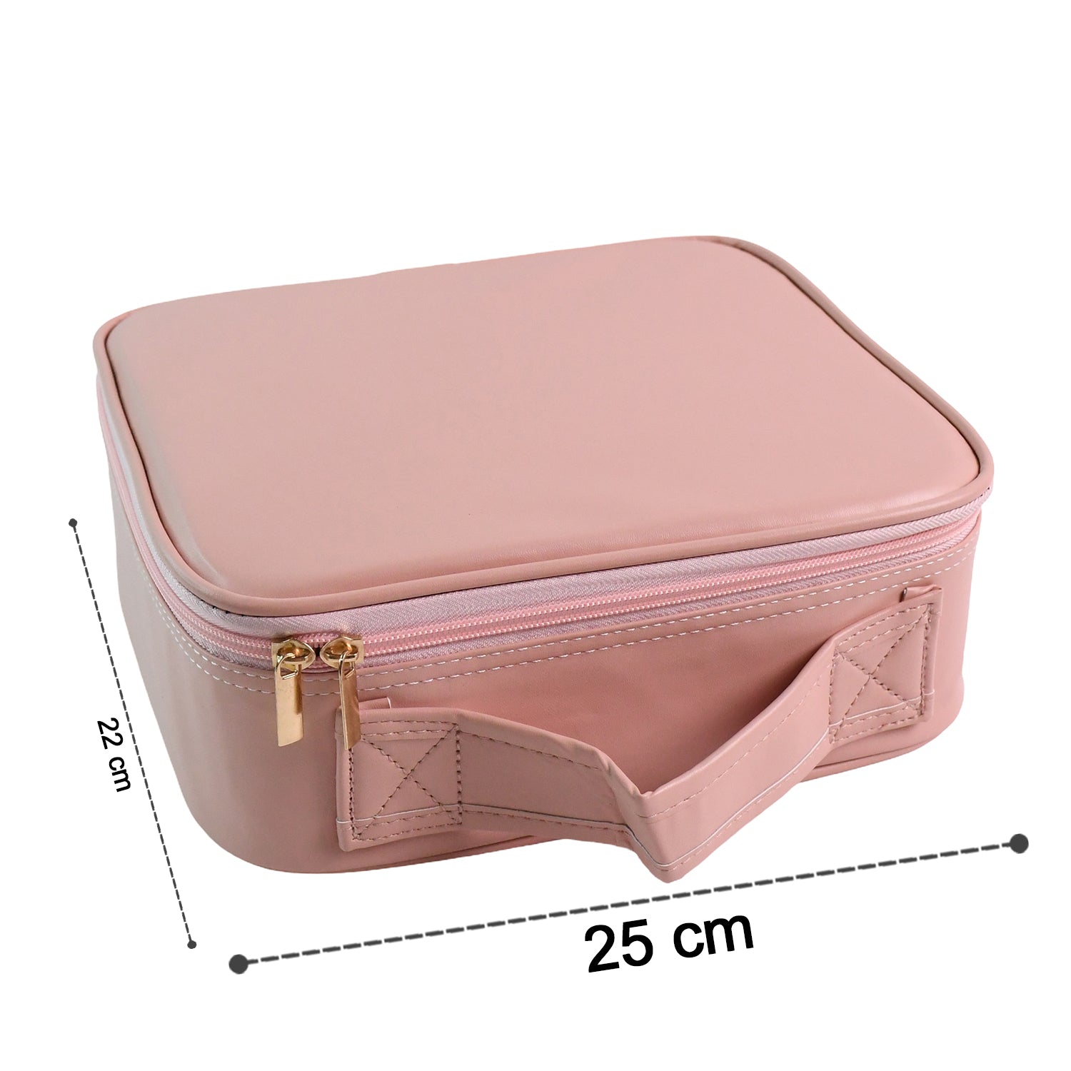 Pink cosmetic storage bag featuring touch sensor LED mirror
