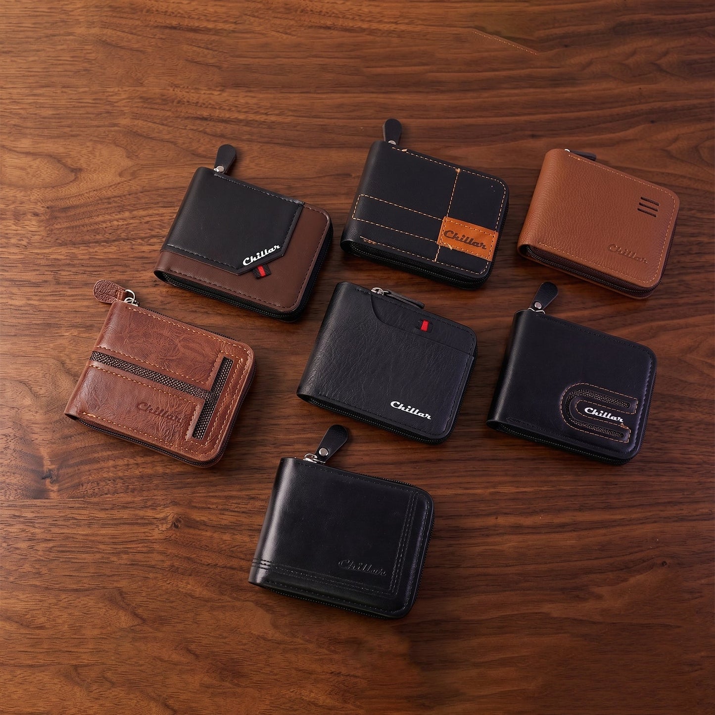 Close-up of zip-around wallet zipper closure