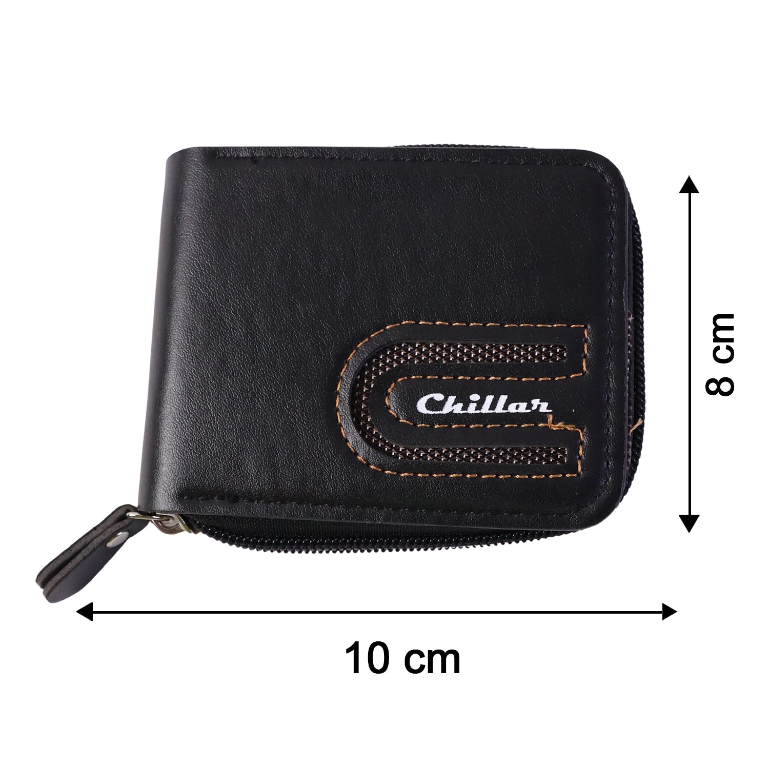 Cardholder wallet size dimensions view with zipper