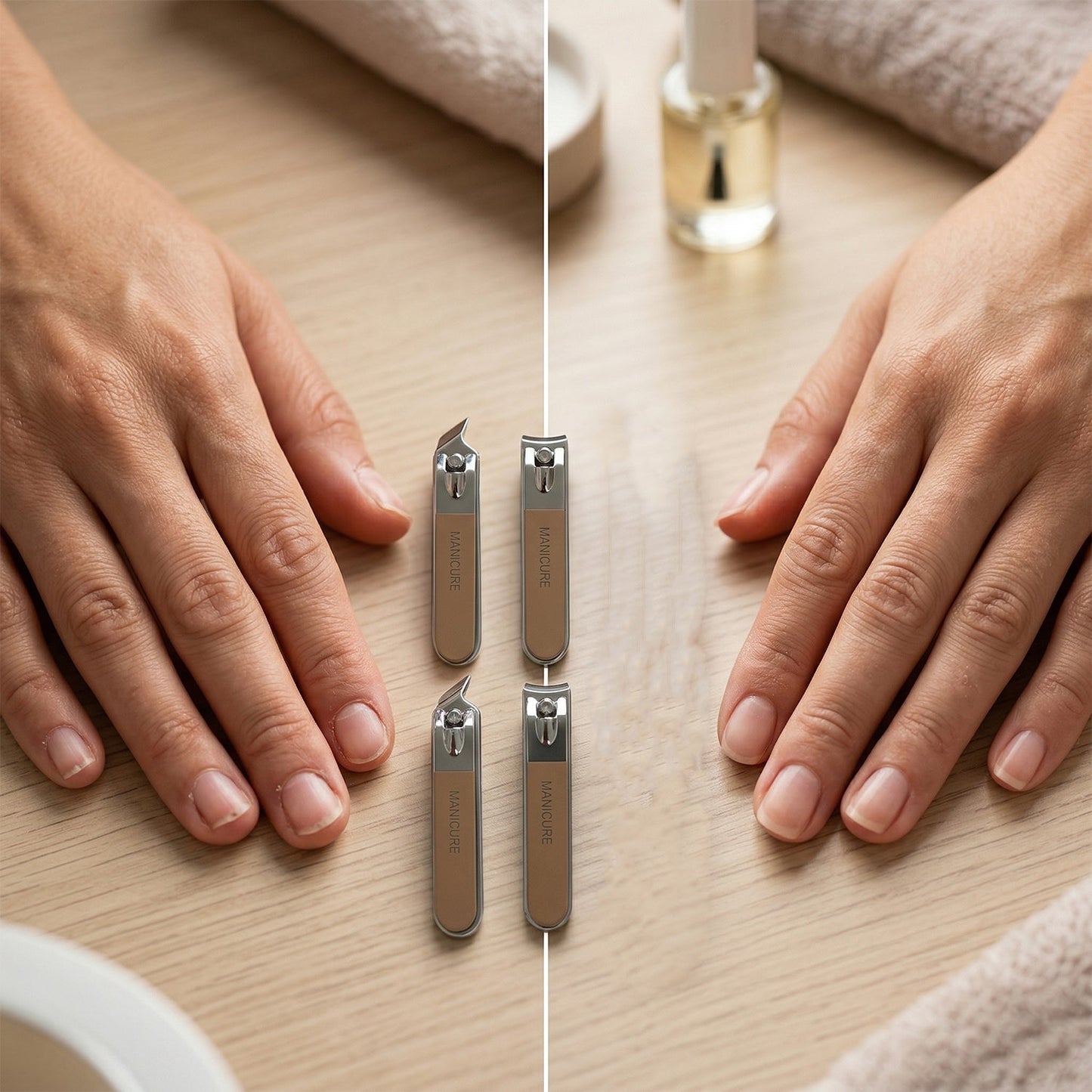 Complete nail care set including cutter, file, and tweezers
