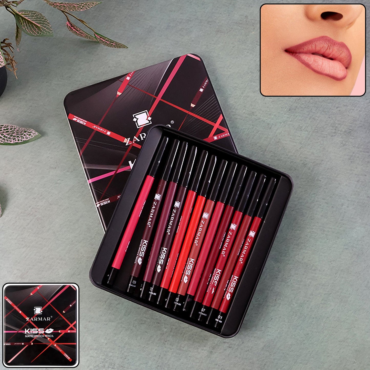 12-piece matte lipstick pencil set with vibrant shades
