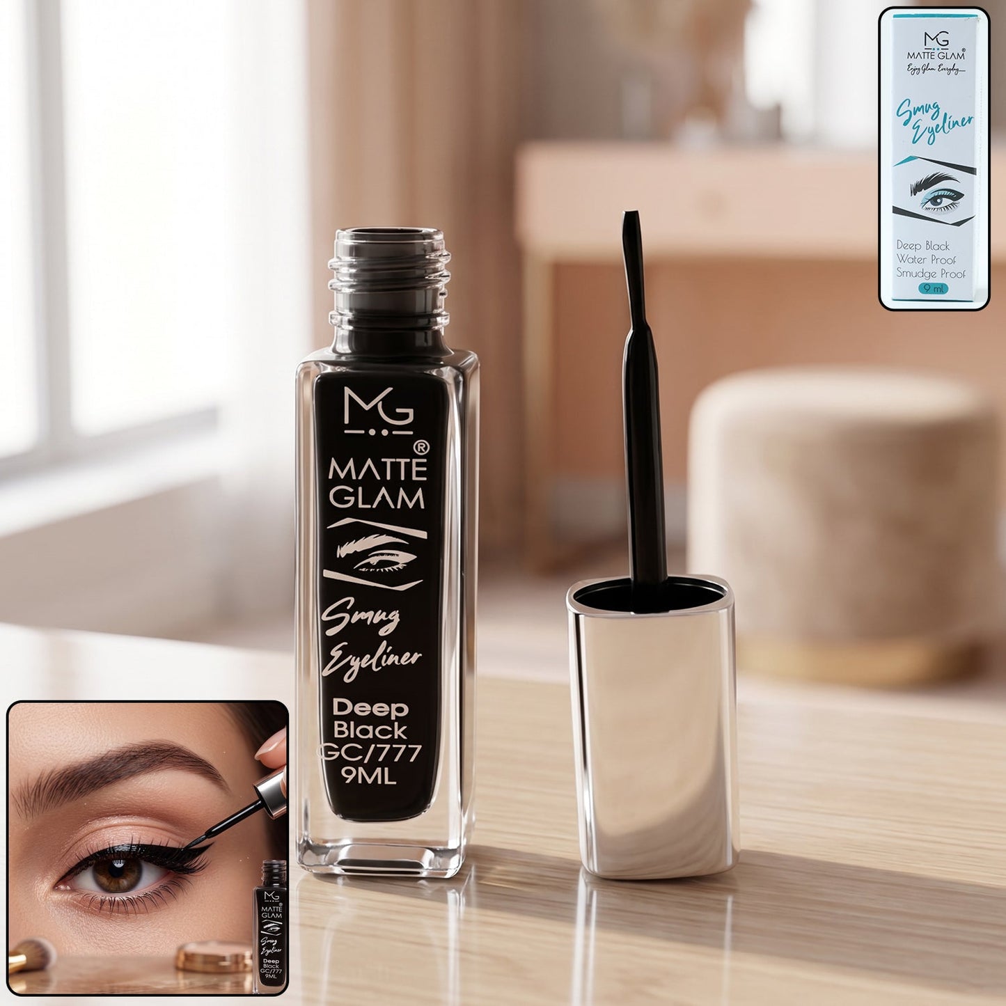 Deep black matte eyeliner pen with precision applicator for smooth bold lines