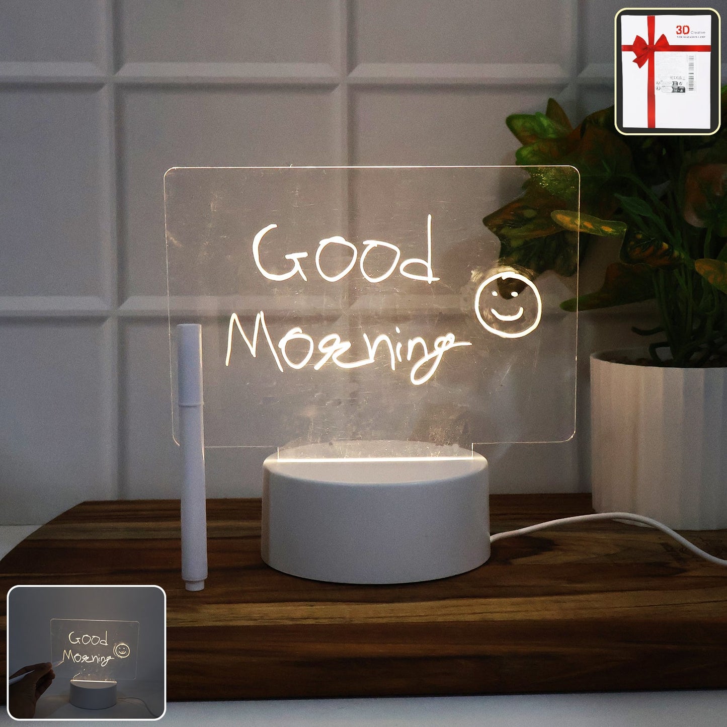 LED Acrylic Writing Message Board night lamp with glowing transparent acrylic surface