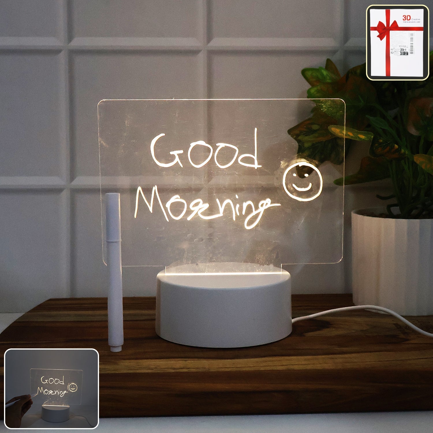 LED Acrylic Writing Message Board night lamp with glowing transparent acrylic surface