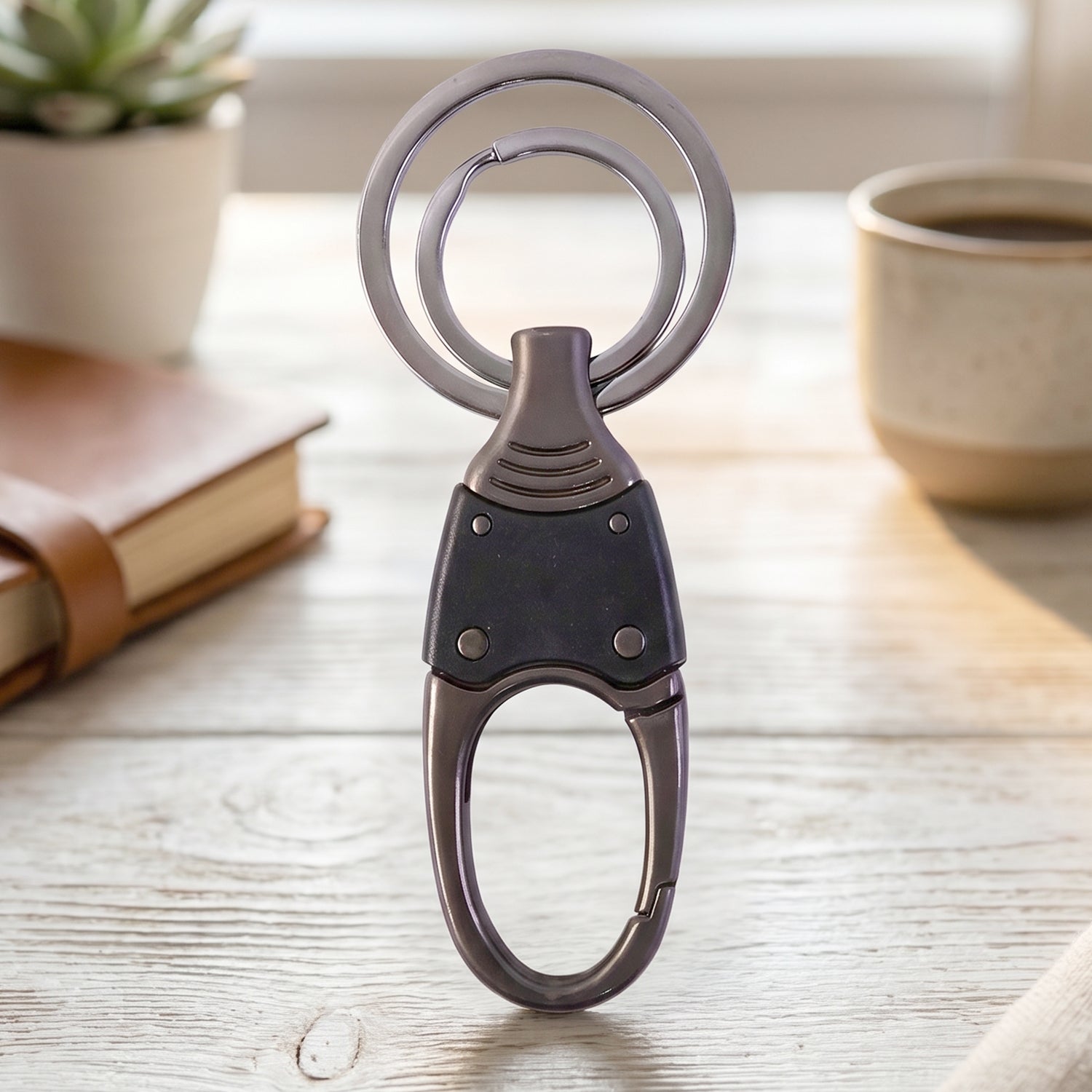 Back view of heavy-duty metal dual ring key holder