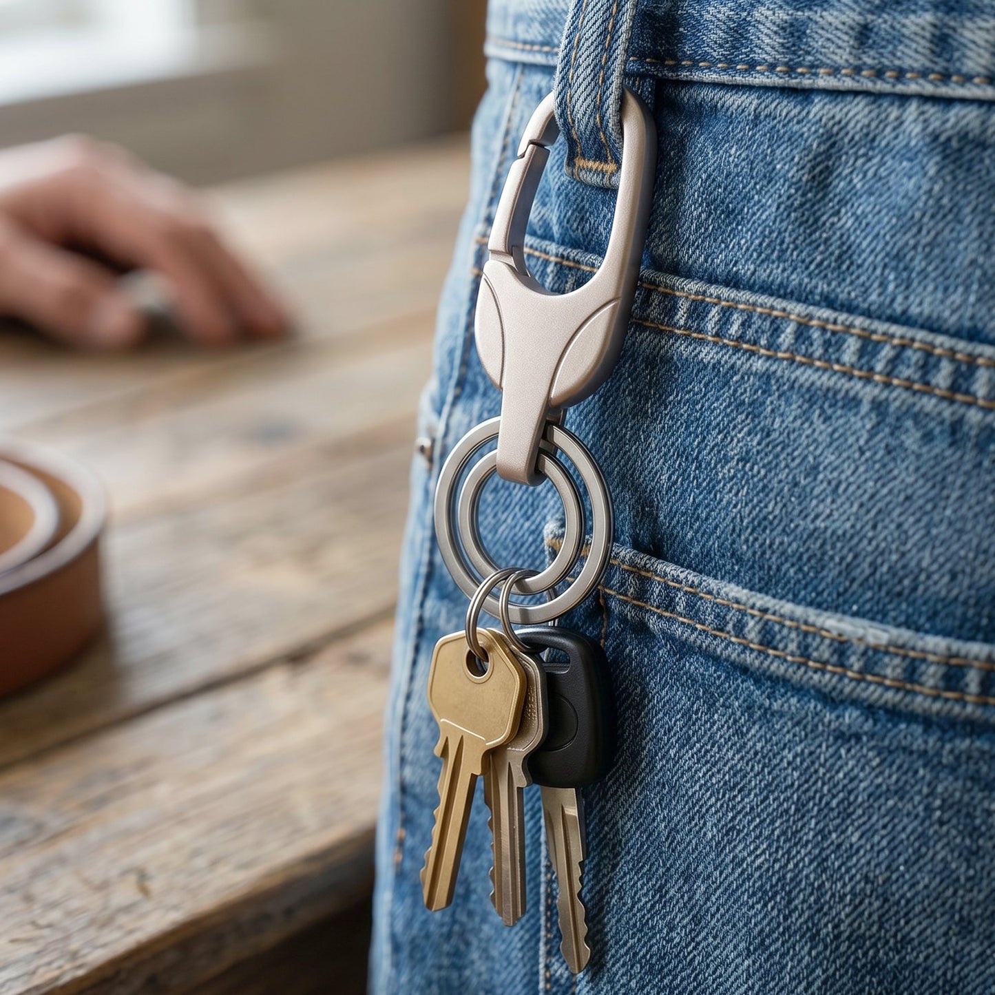 Keychain attached to a belt loop for daily use