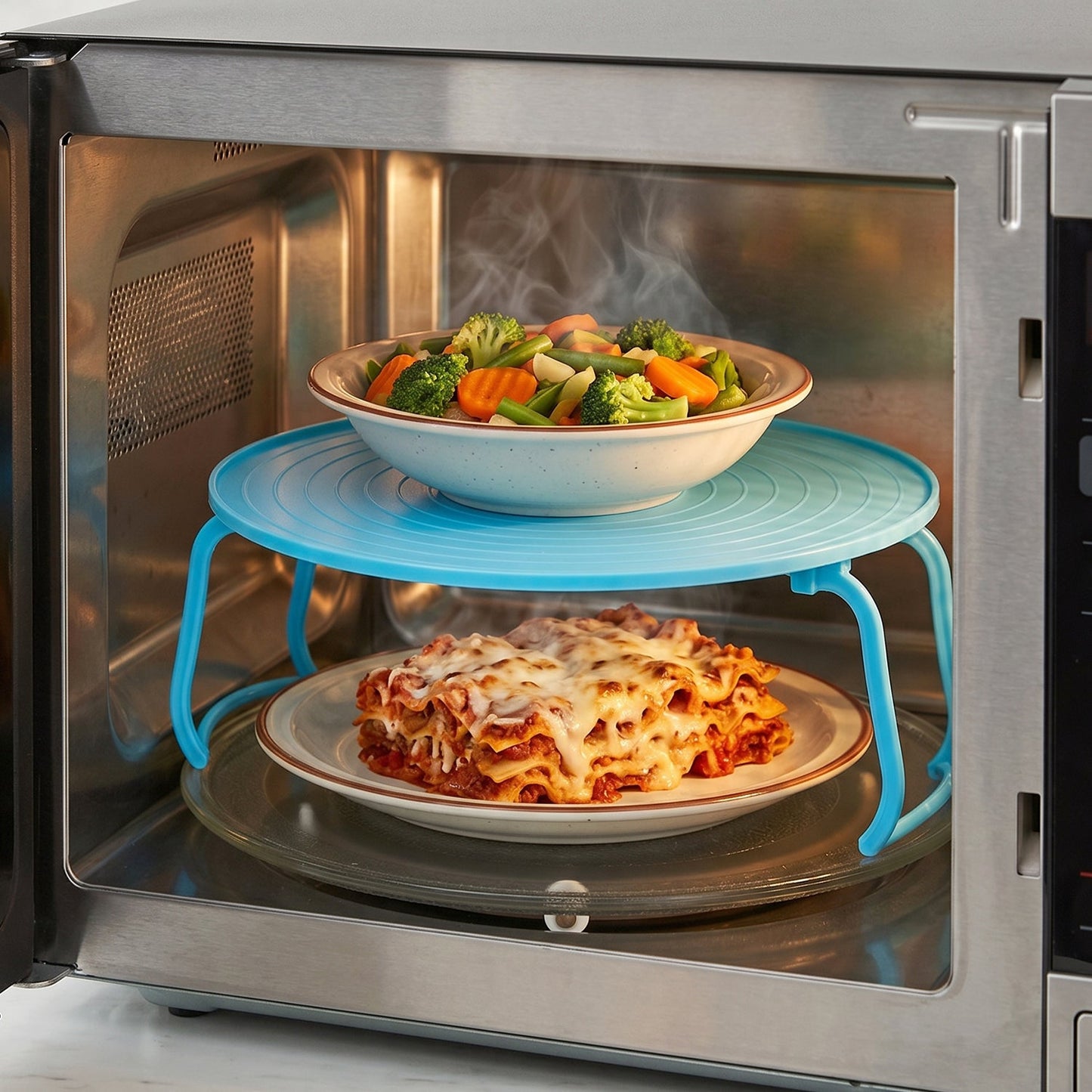 Microwave-safe plastic tray ideal for reheating and serving