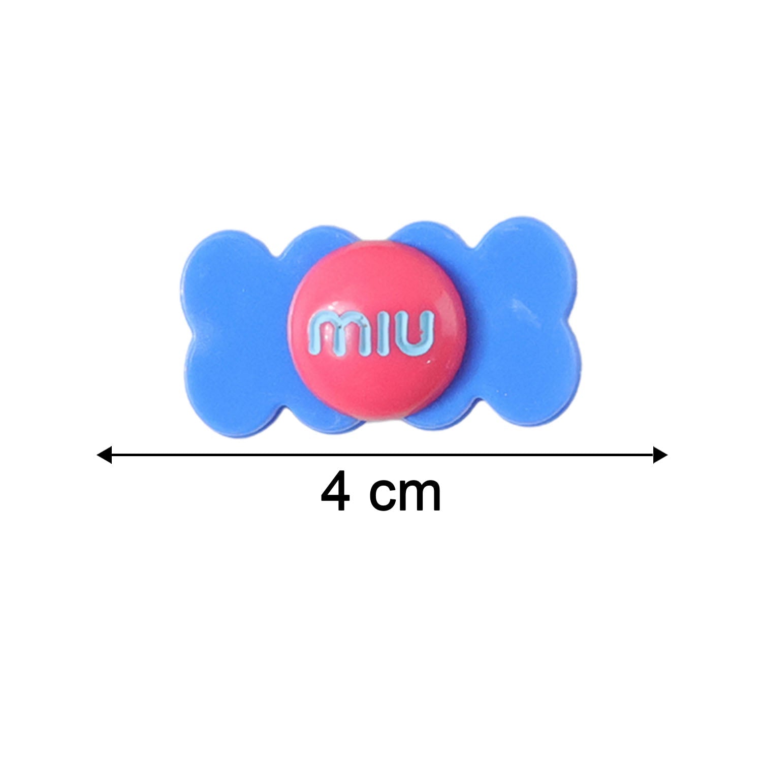 Diagram showing approximate dimensions of candy-shaped colorful hair clips