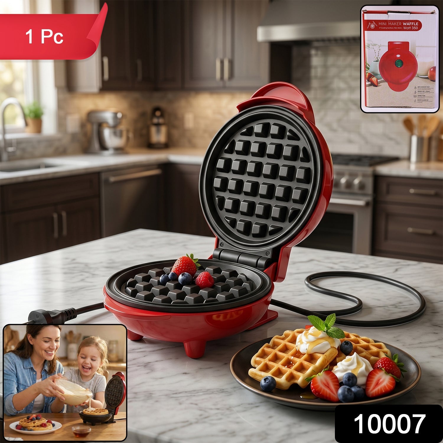 Freshly cooked waffle being lifted from the non-stick Mini Waffle Maker.