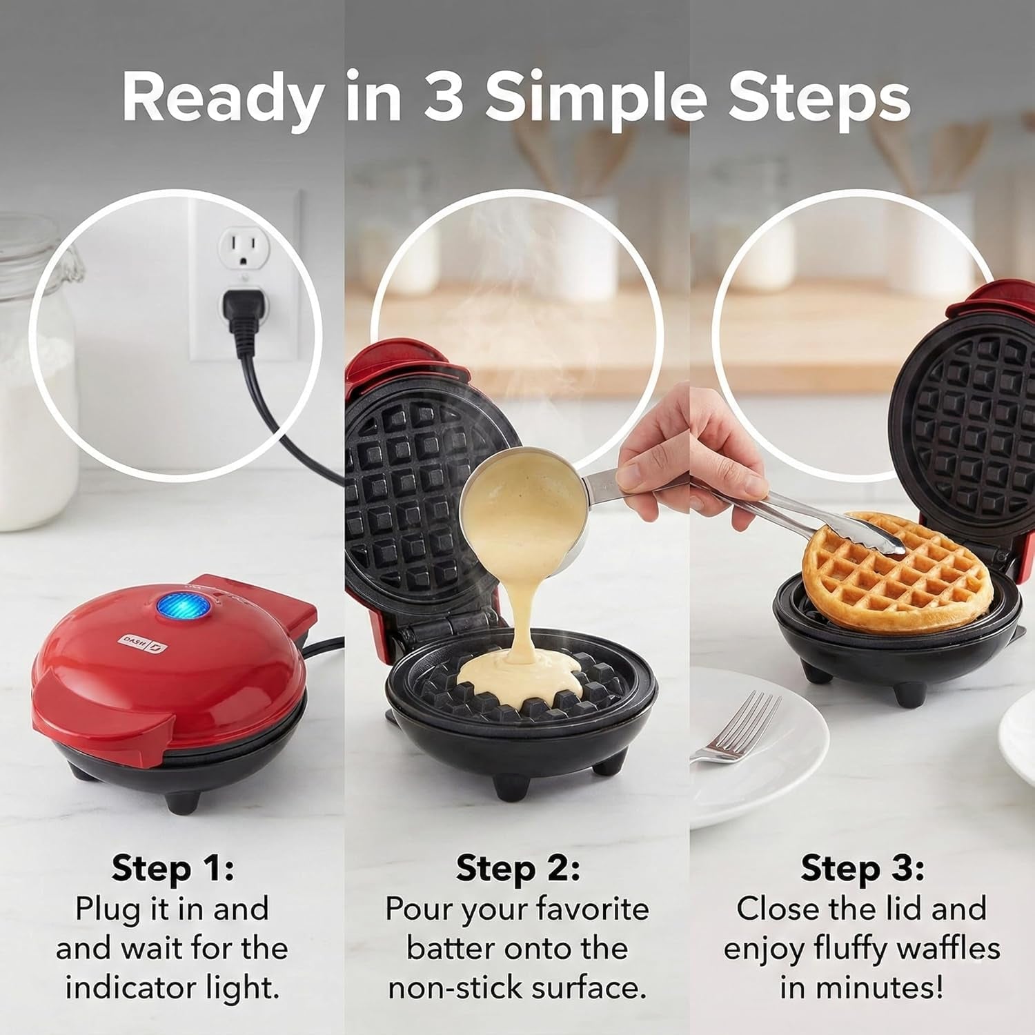 Mini Waffle Maker alongside fresh ingredients for a delicious breakfast.