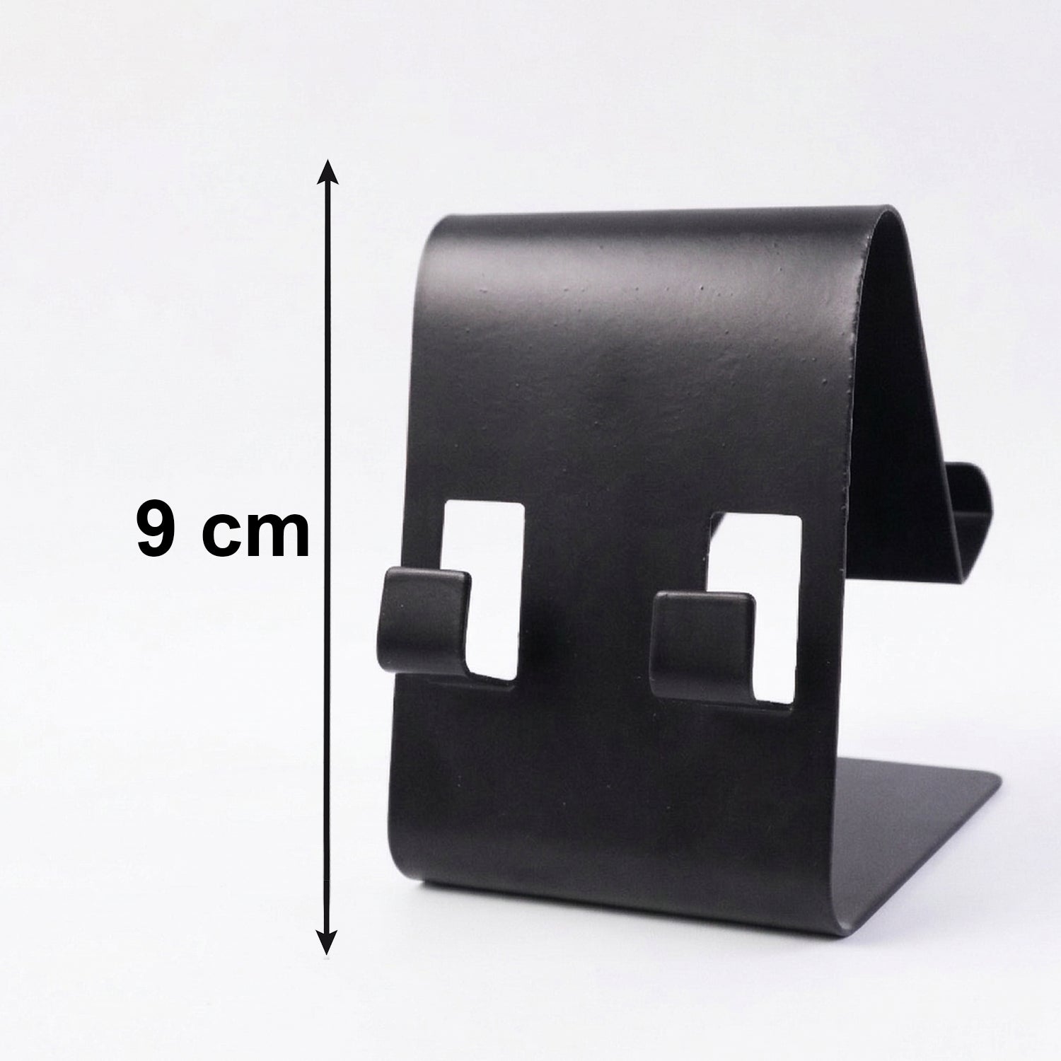 Fully collapsed black foldable metal mobile stand