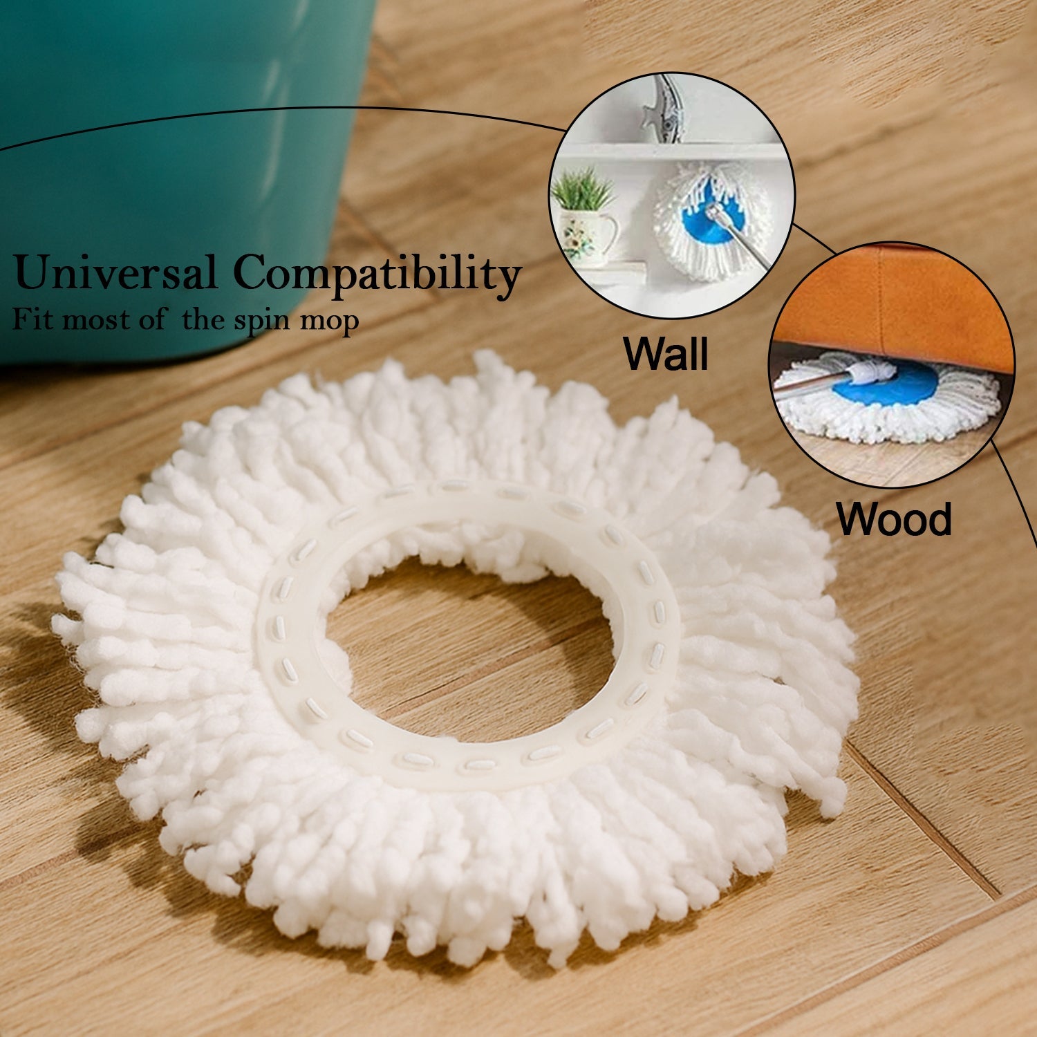 Spin mop refill head pad designed for 360° rotation and efficient cleaning