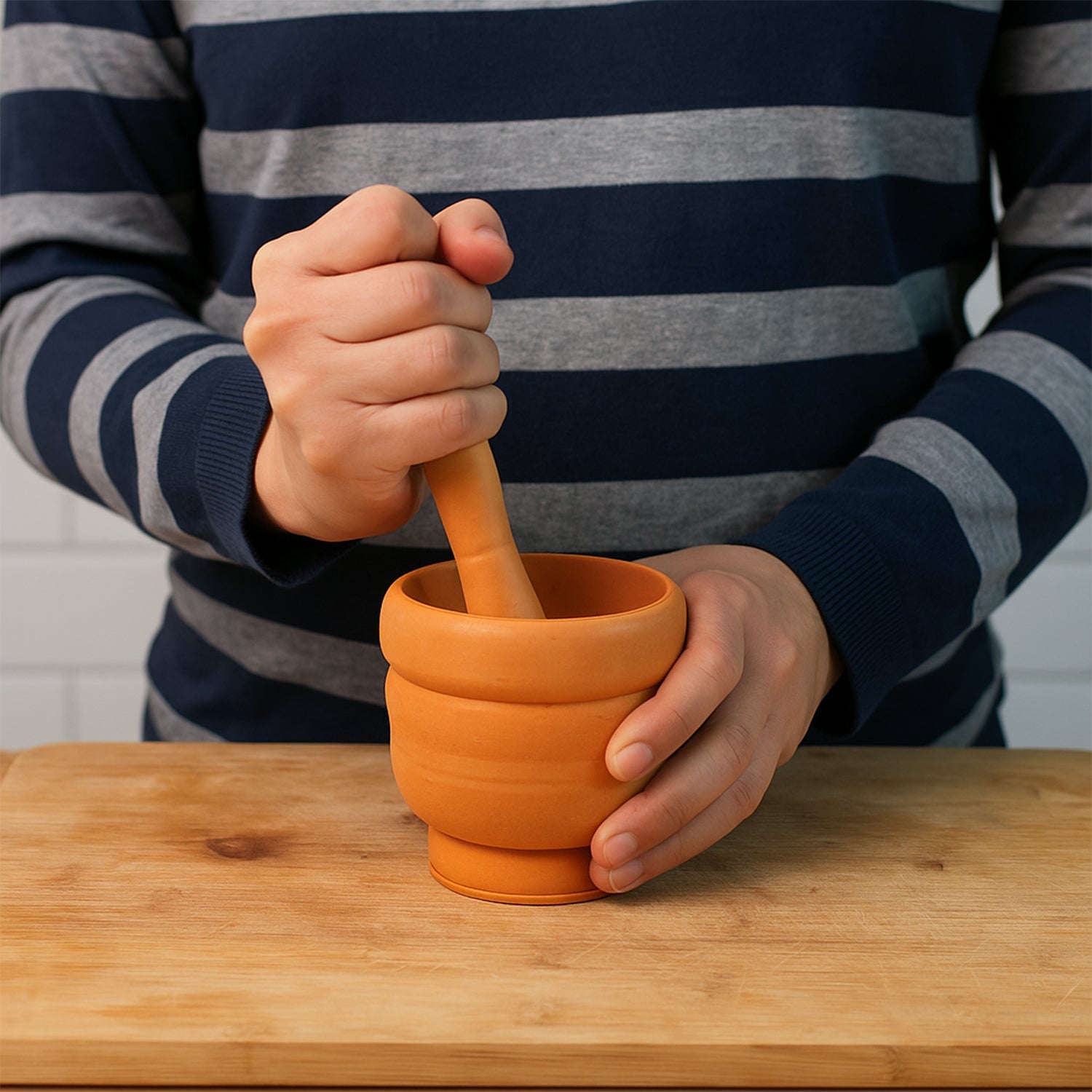 Top-down view of the BPA-free plastic mortar and pestle set, showing its practical shape.