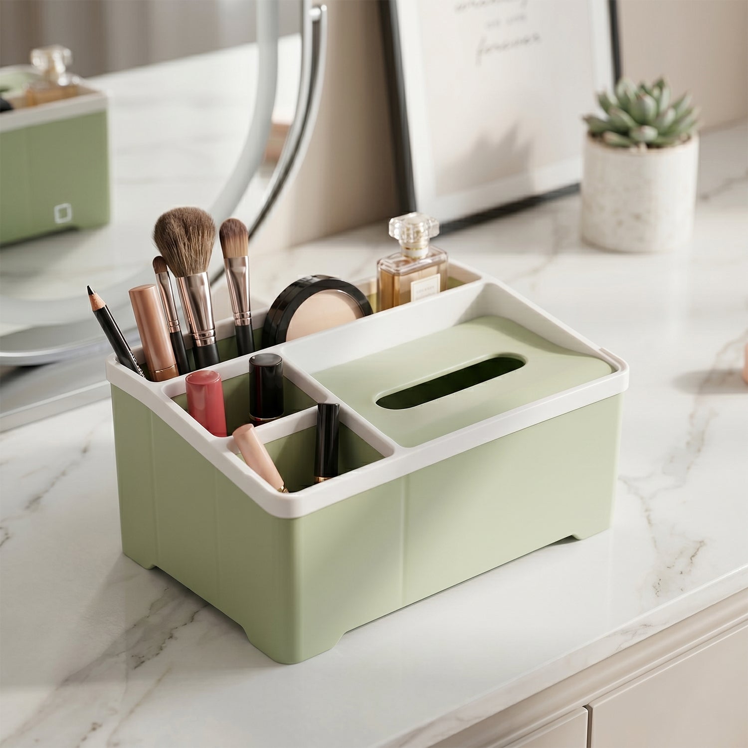 Makeup organizer box with multiple compartments