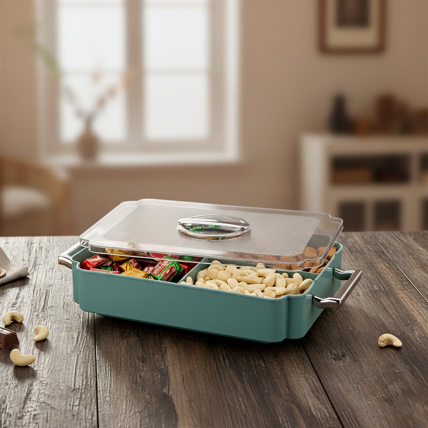 Kitchen organizer box for dry snacks and namkeen in plastic storage container