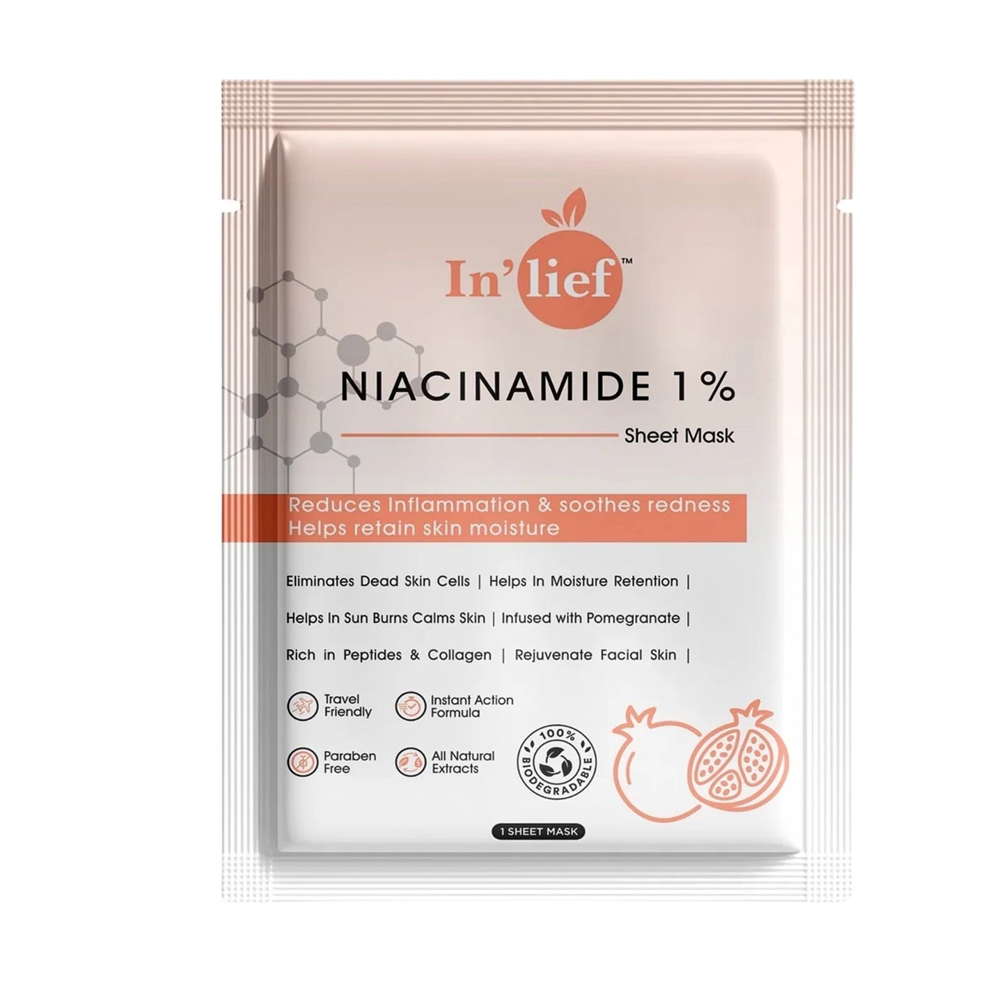 Close-up of hydrating Niacinamide facial sheet mask material for sensitive skin