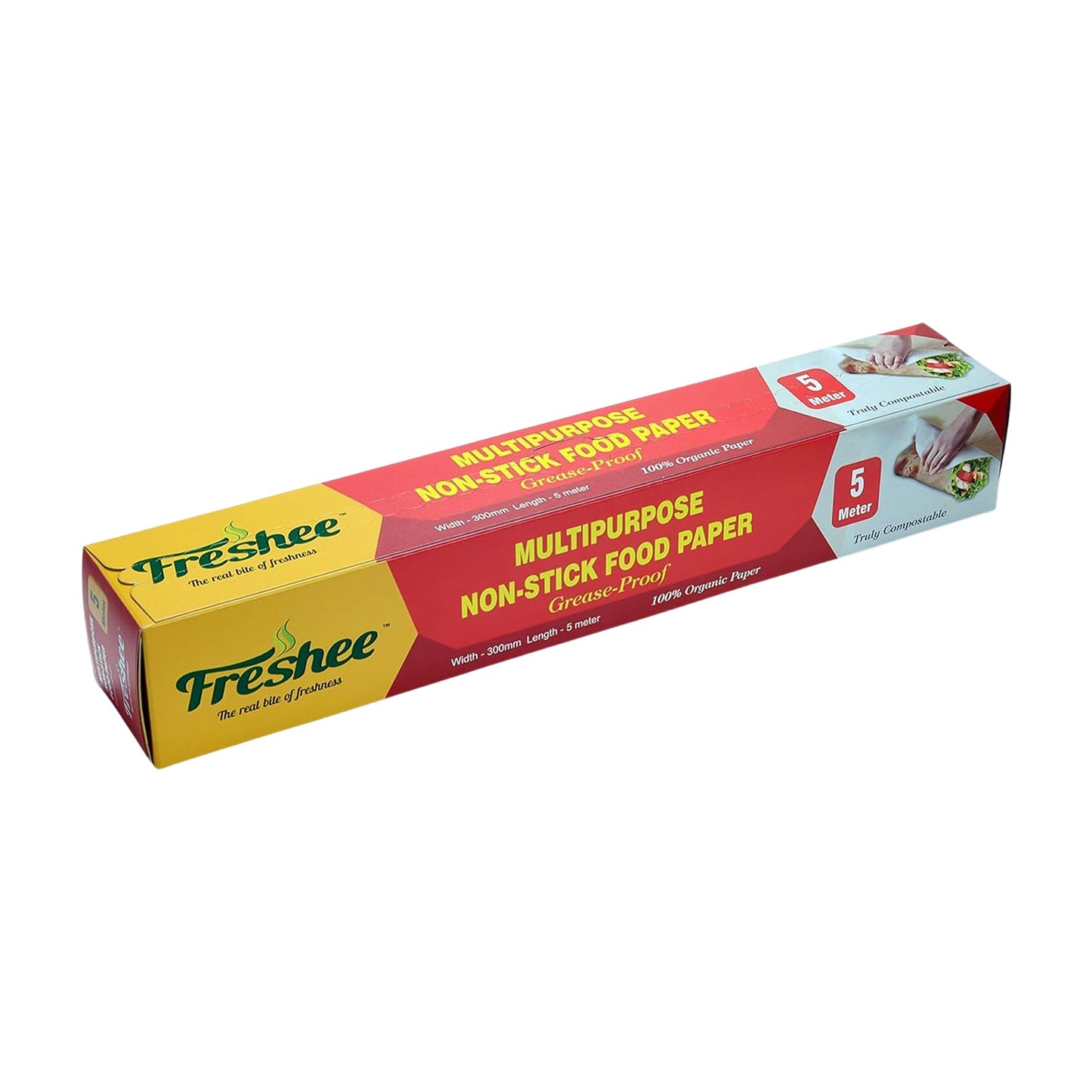 Freshee multipurpose grease-proof food paper roll used in diverse kitchen applications
