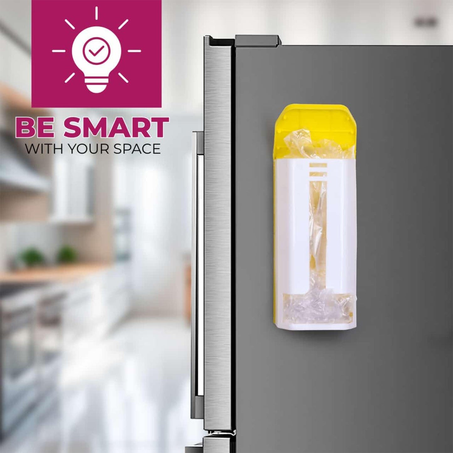 Plastic bag keeper showing the convenient front-loading slot for refilling.