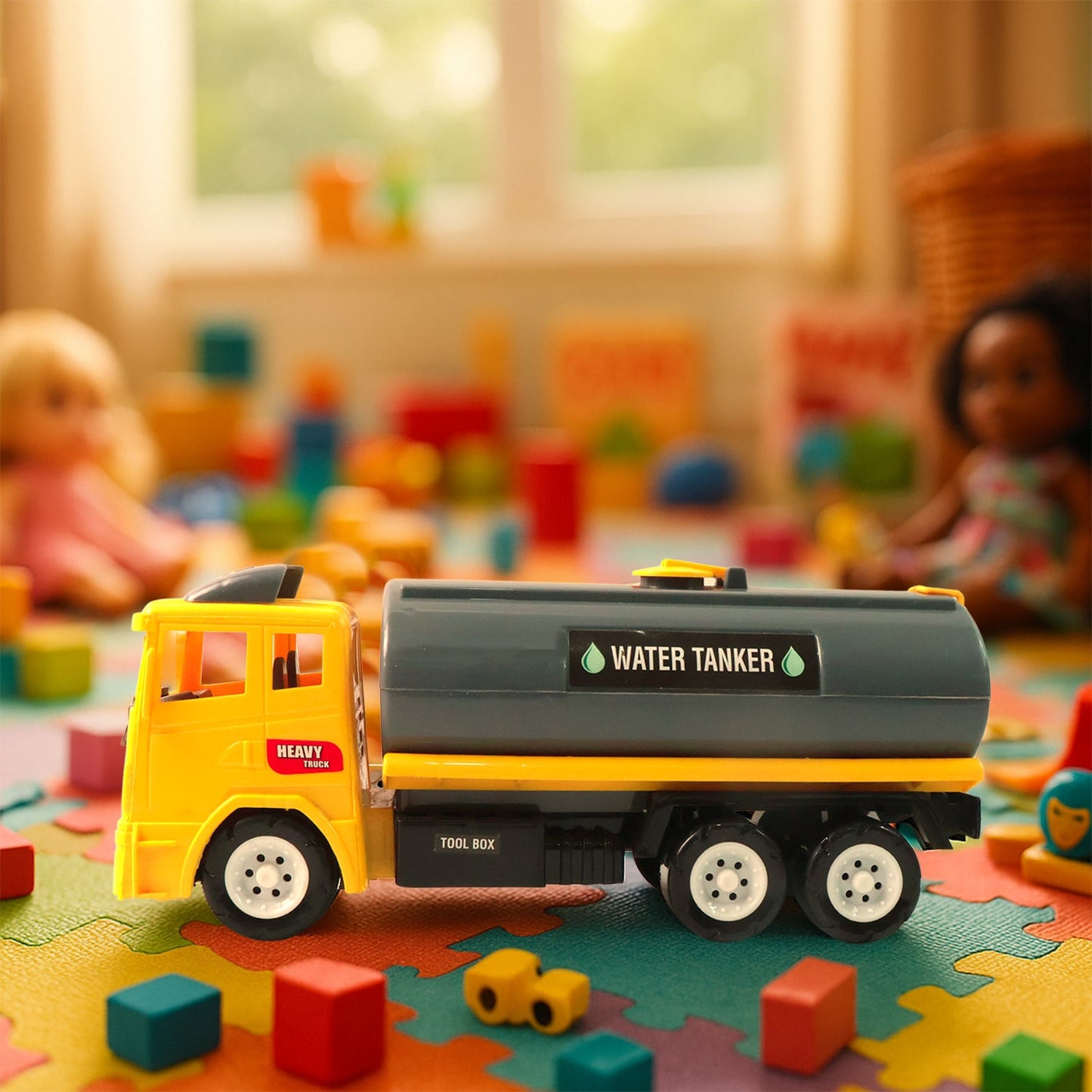 Water Tanker Toy Truck showing smooth rolling wheels and tanker body