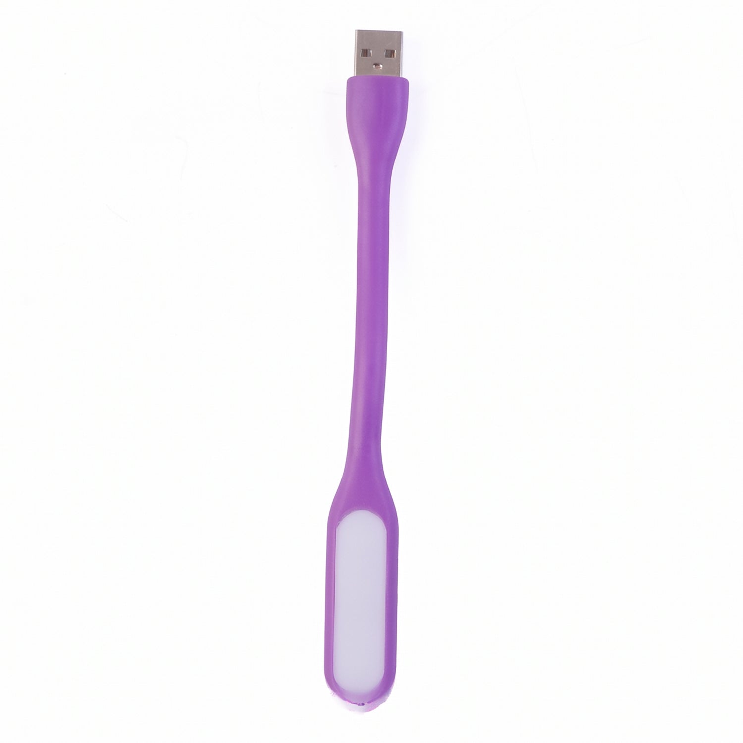 Purple USB-powered LED light effectively illuminating a compact workspace.