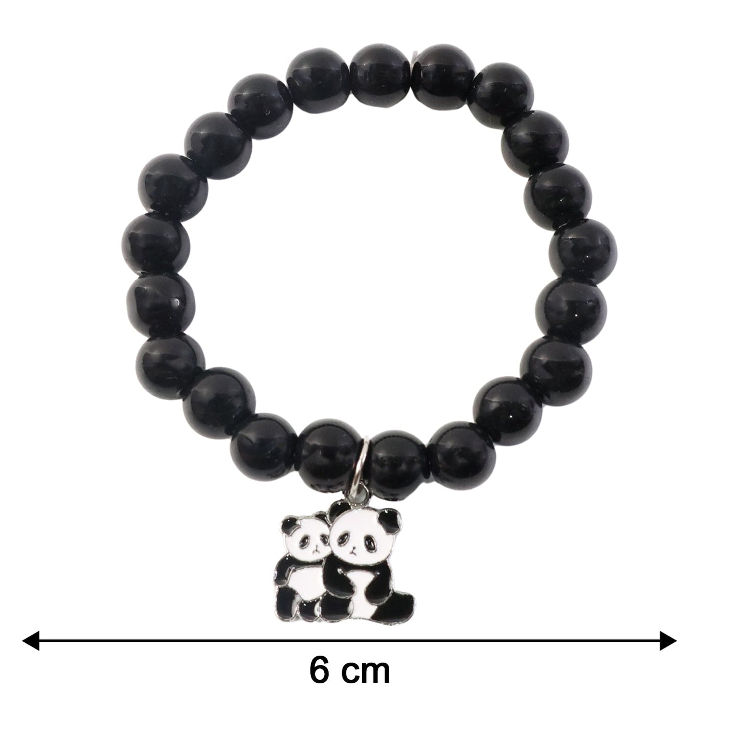 Diagram illustrating the dimensions of the black beaded stretch bracelet.