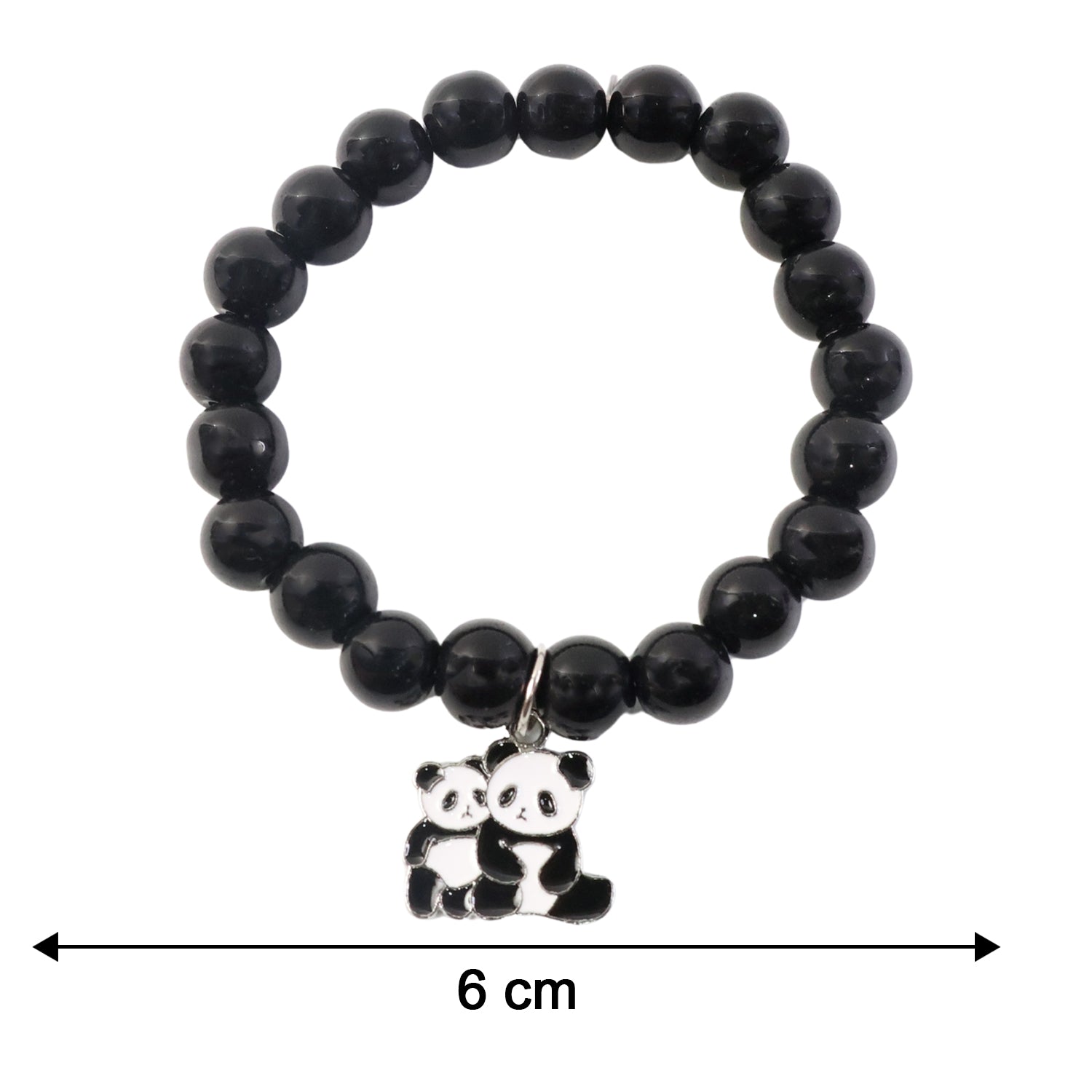 Diagram illustrating the dimensions of the black beaded stretch bracelet.