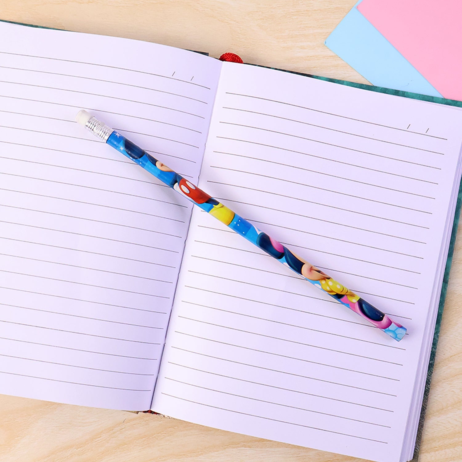 Colorful cartoon pencil set showing smooth graphite core pencils with erasers