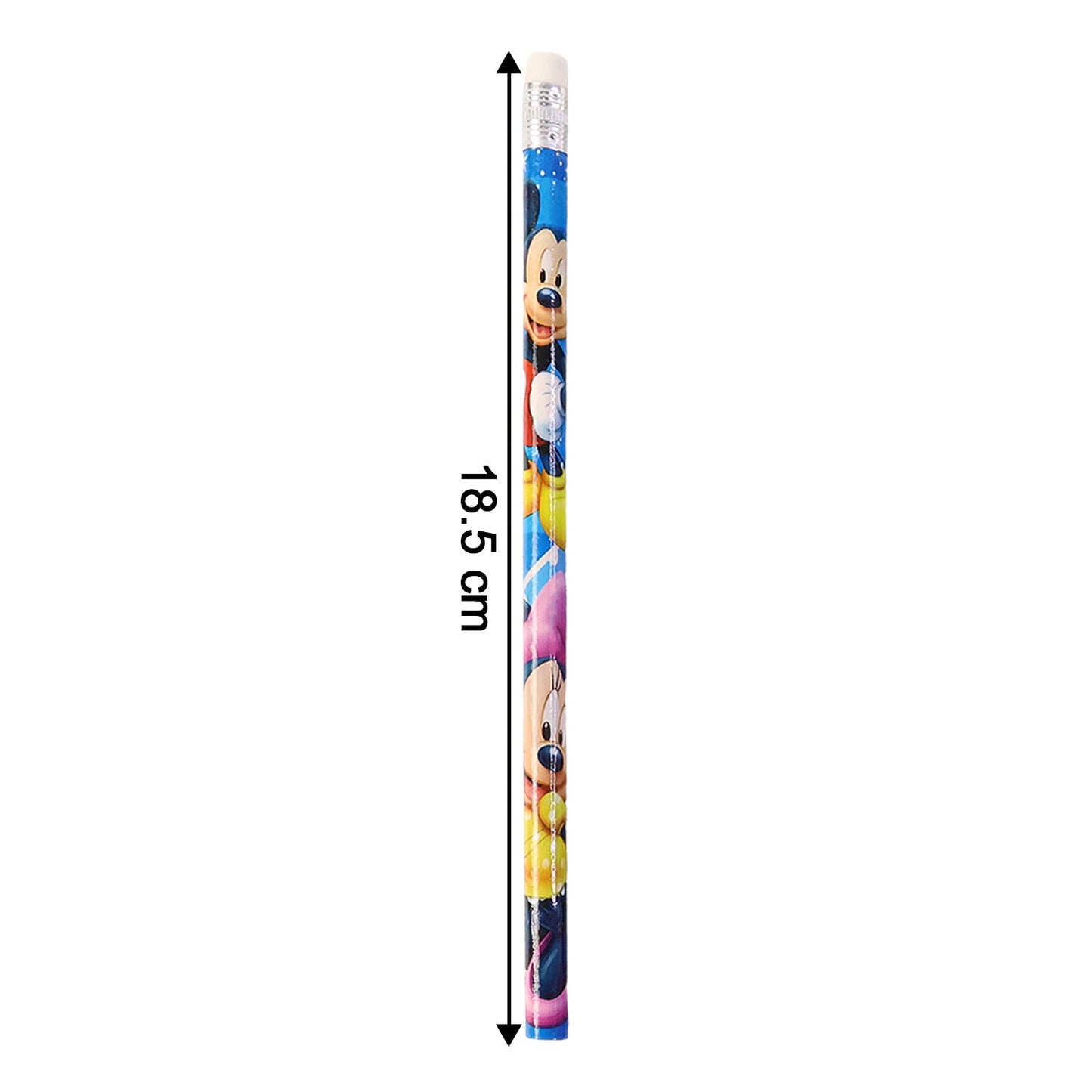 Close-up shot of a wooden cartoon-printed pencil from the 12-piece set
