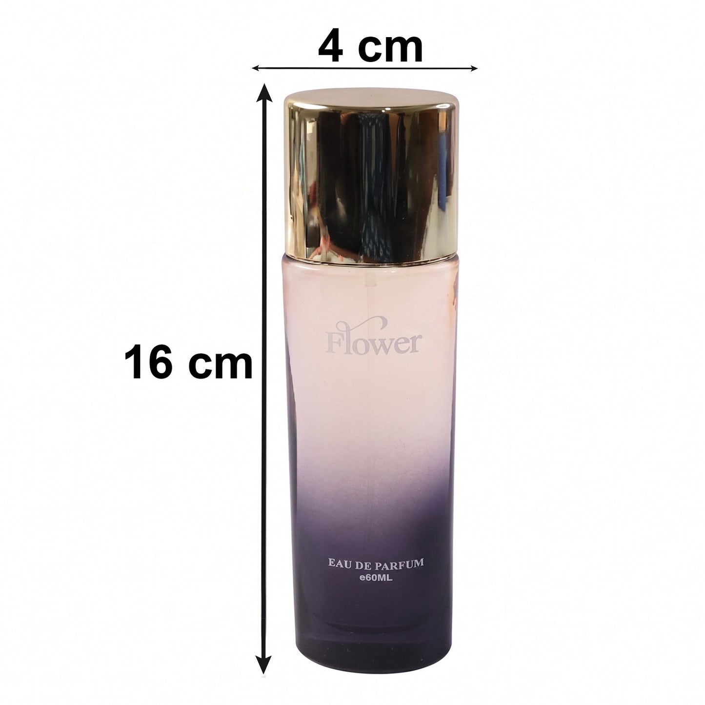 Side view of Flower Eau De Parfum bottle with floral accents