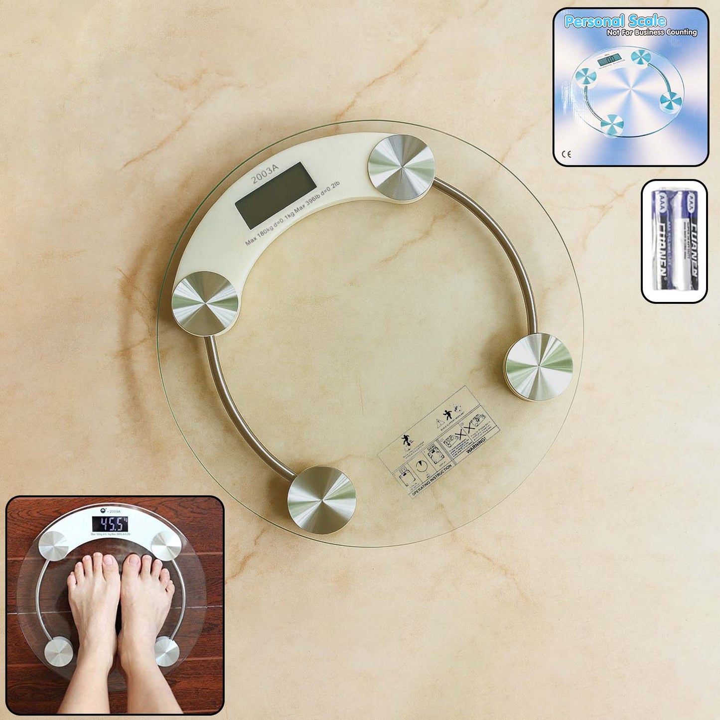 Digital body weight scale with tempered glass platform and LCD display