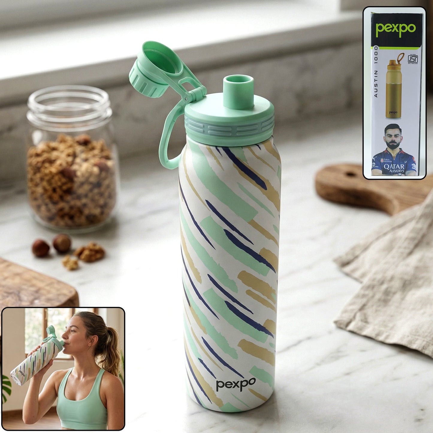 Stainless steel water bottle with printed design for daily use