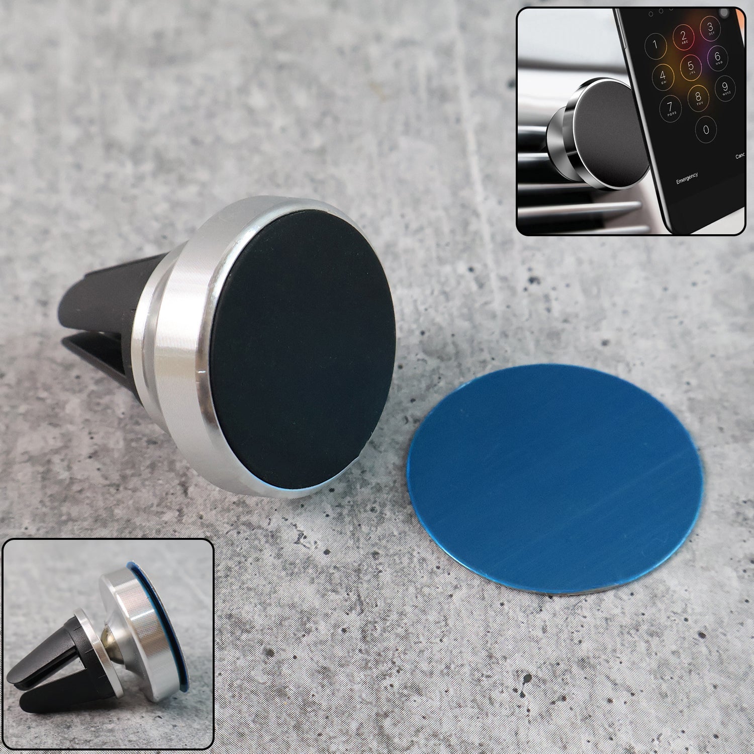 Magnetic phone holder stand rotating 360 degrees on car dashboard