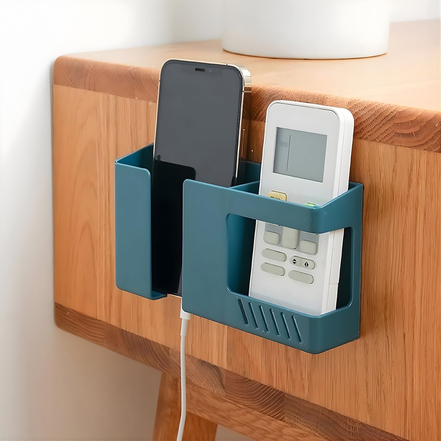 Strong adhesive backed wall mounted mobile holder organizer