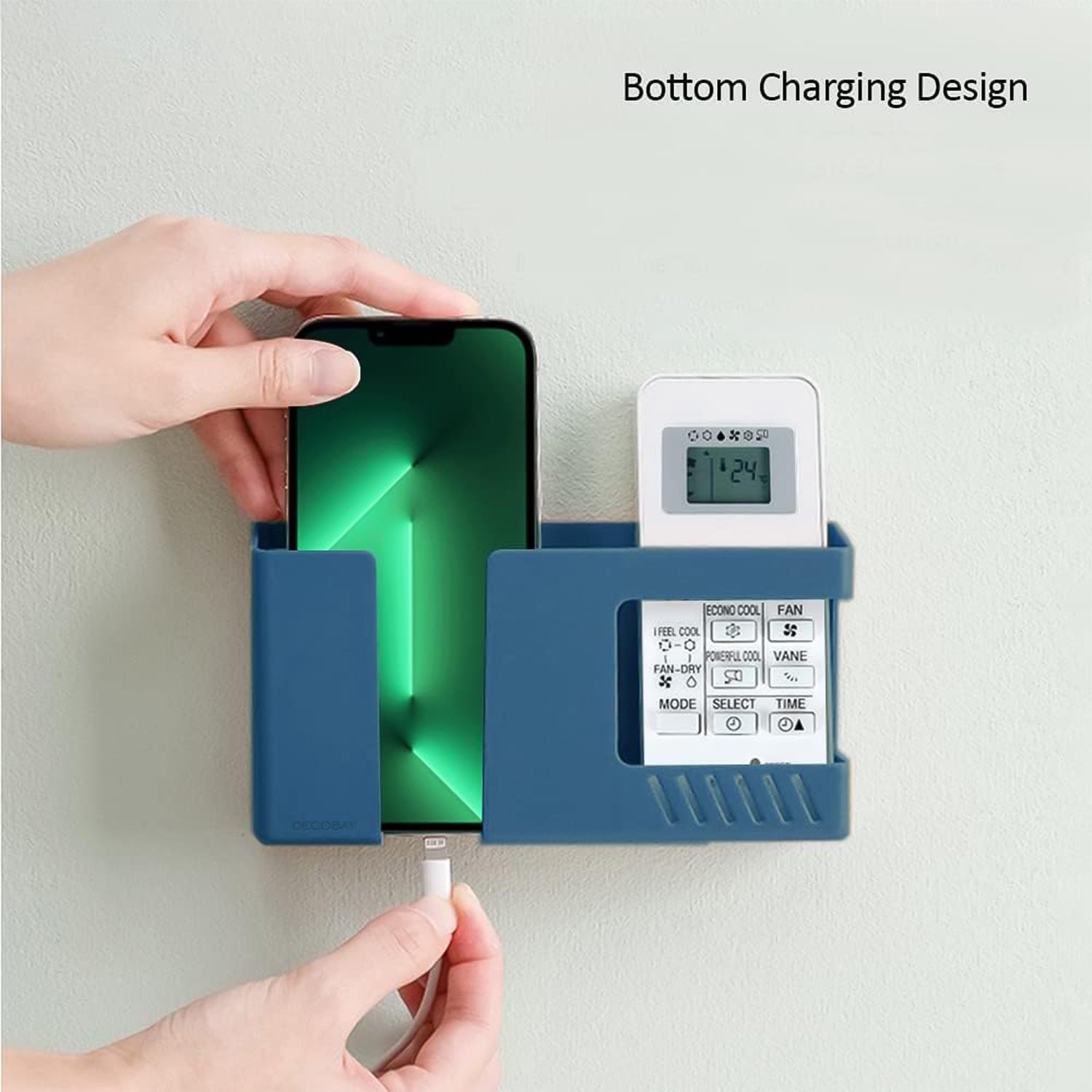 Wall mounted compact organizer for mobile phone and remote