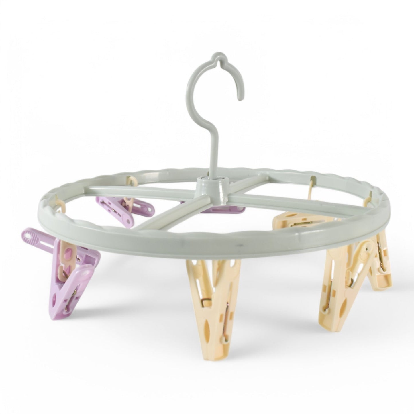 Plastic clothespin rack for laundry drying with durable clips