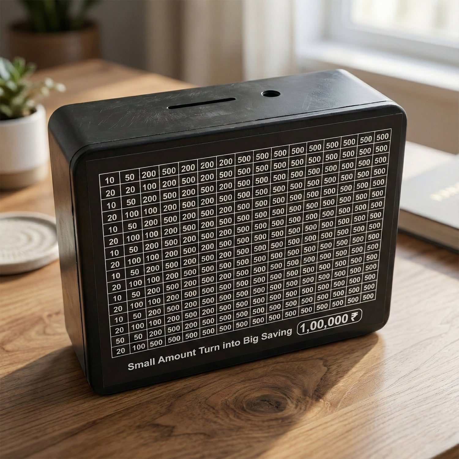 Daily savings planner board with printed savings tracking grid