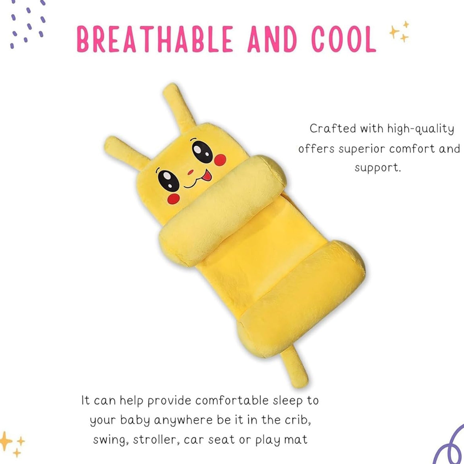 Soft baby pillow angled to show plush support