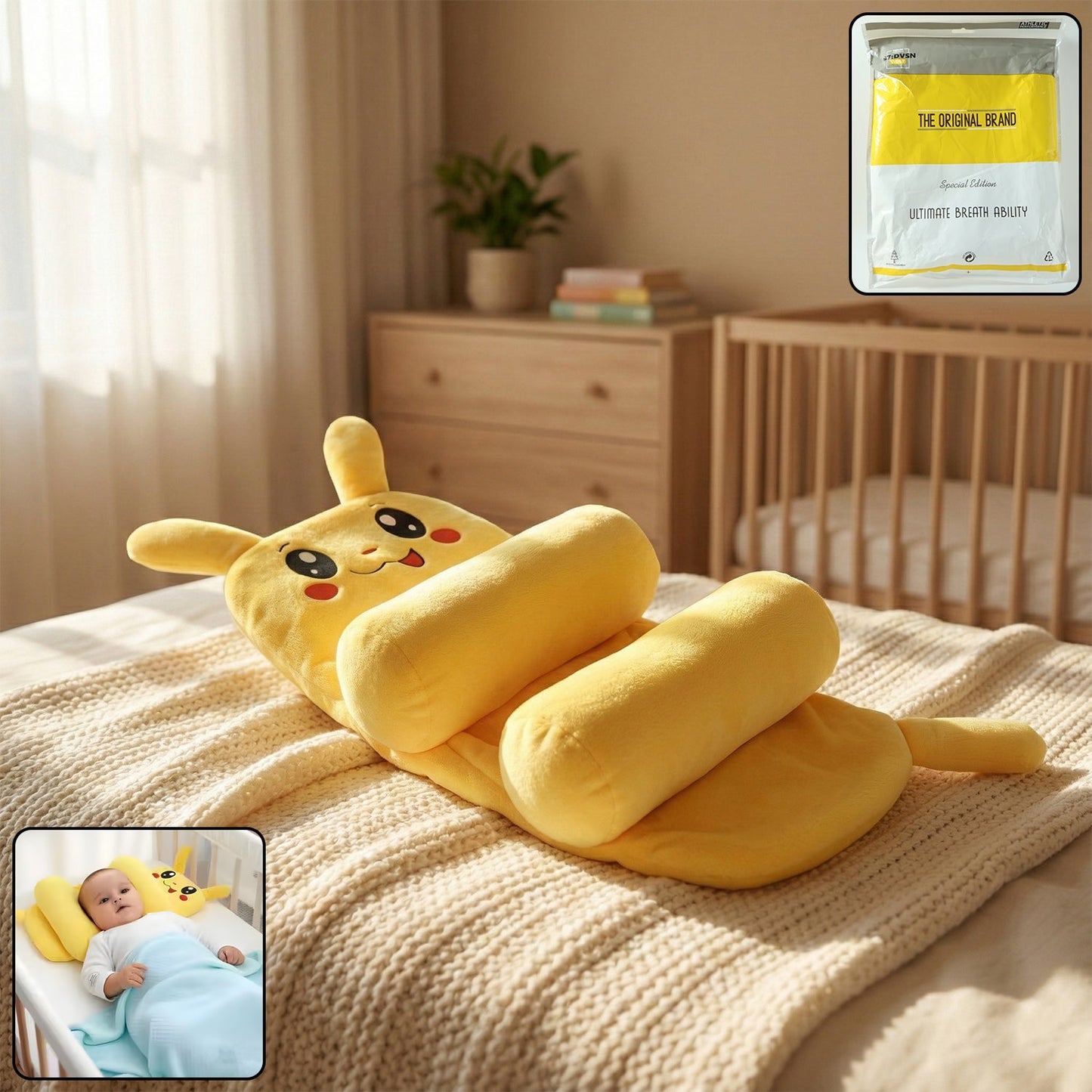 Baby sliding pillow with soft support design in pastel colors