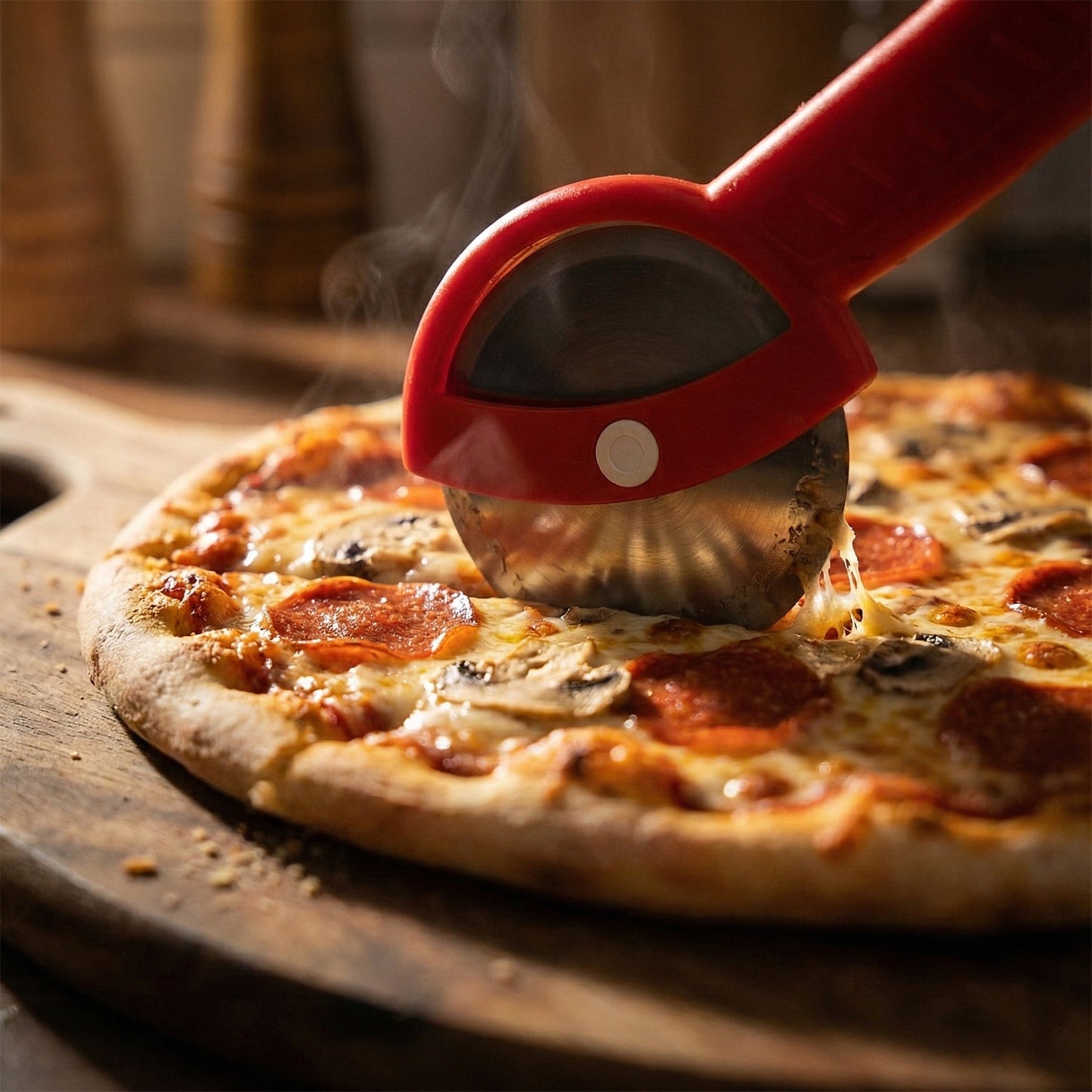 Ergonomic handle pizza cutter tool for kitchen use