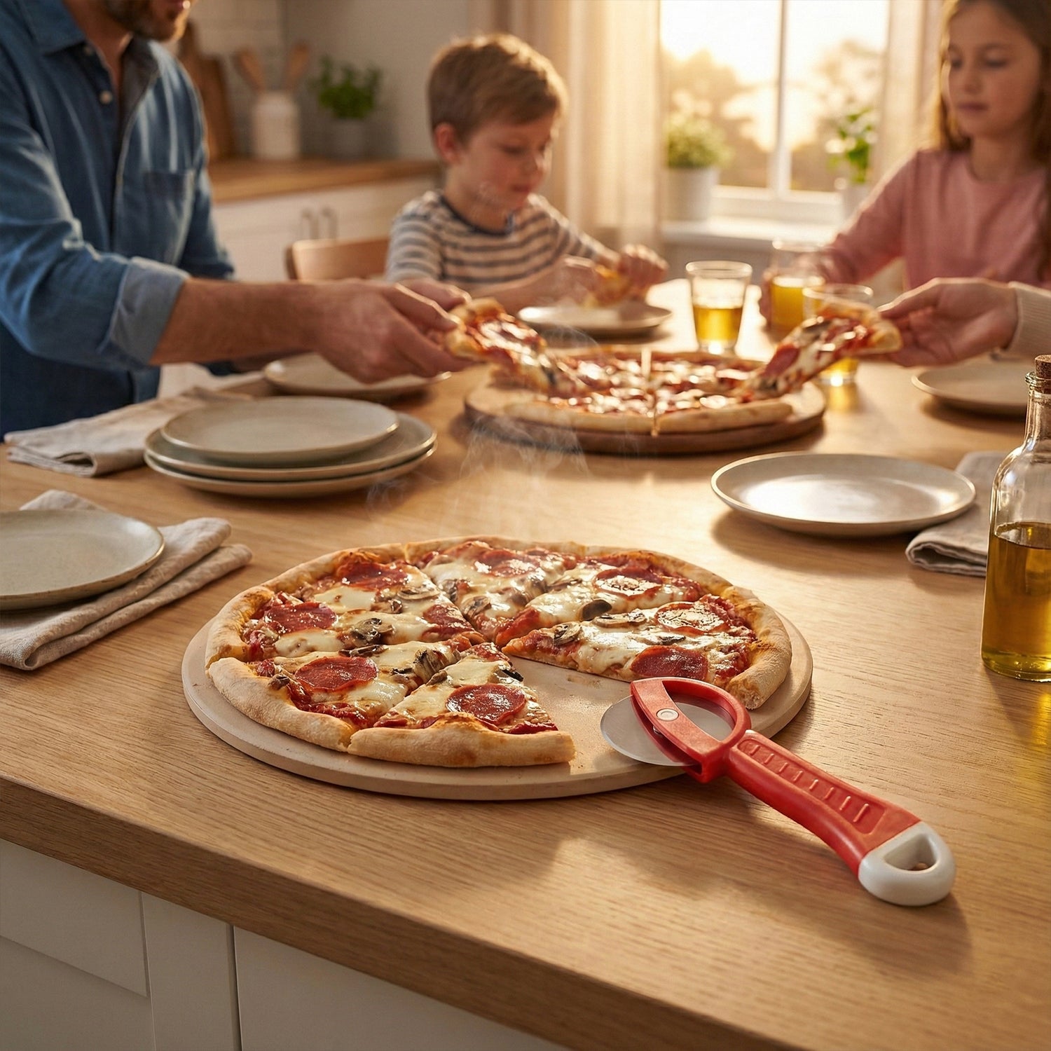 Manual kitchen pizza cutter for cutting flatbreads and pastries