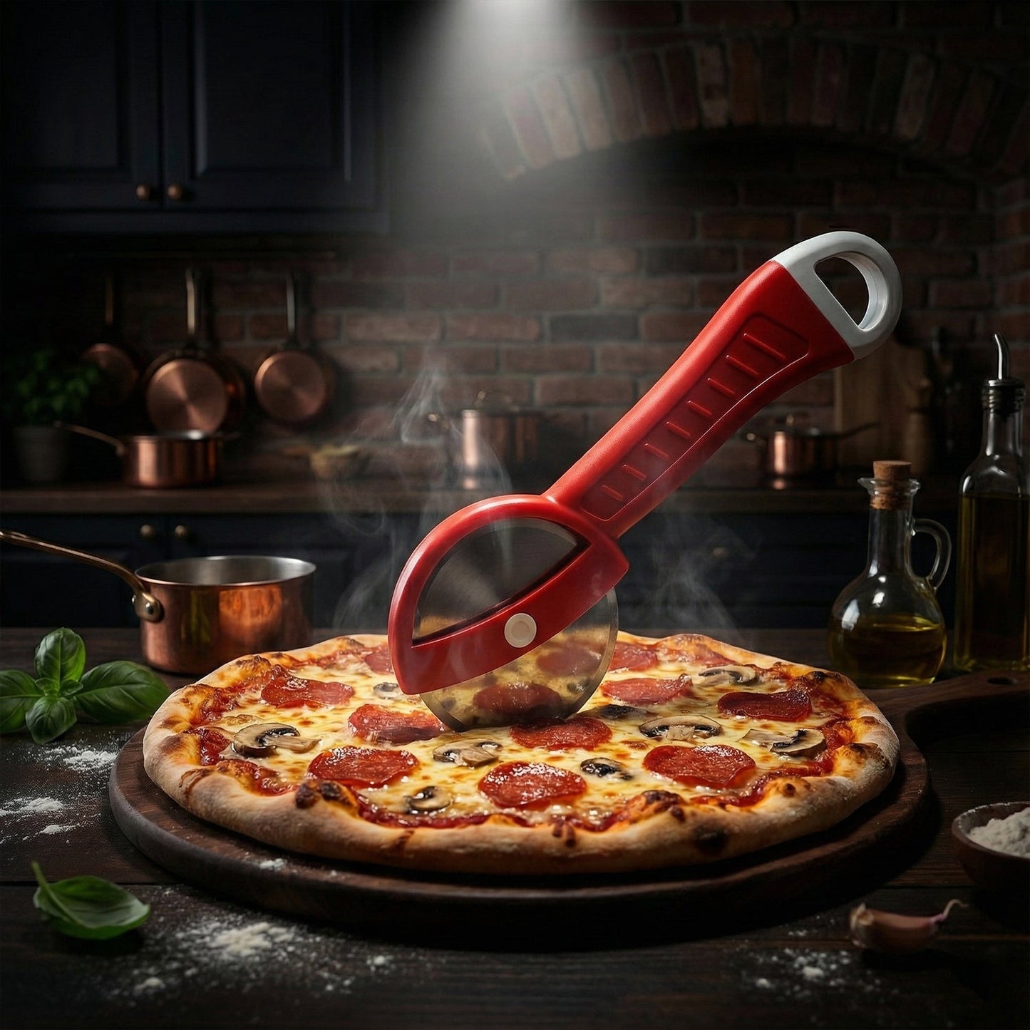 Manual kitchen cutting tool with ergonomic grip handle